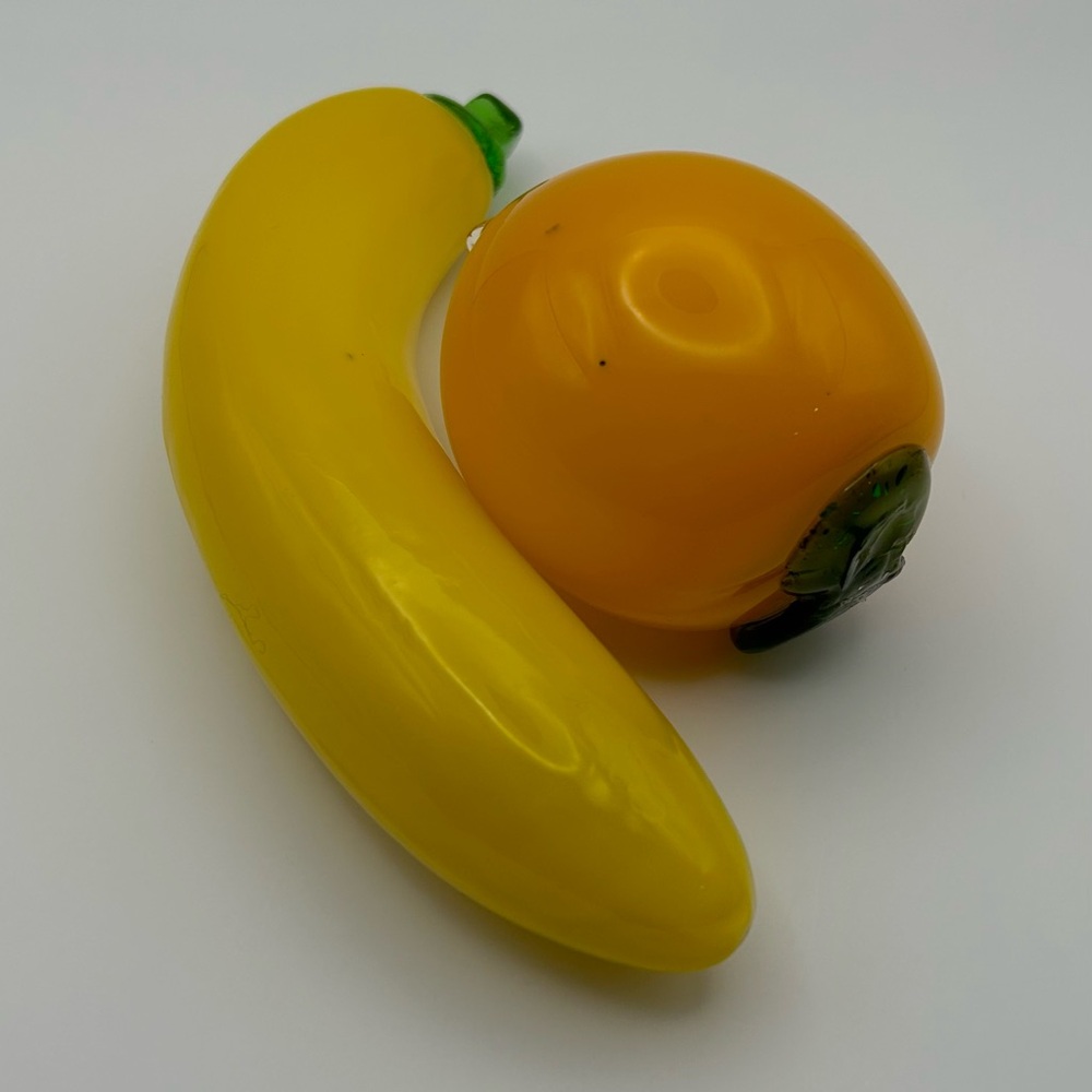 Murano Style Glass Hand Blown Banana & Orange Set Decorative Art Retro Kitchen